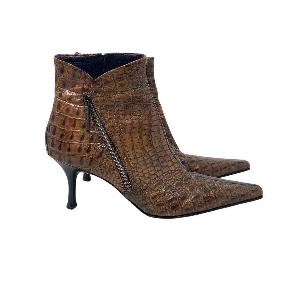Donald J Pliner Sarra Croc-Embossed Leather Ankle Boots - Brown - Size 7.5